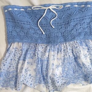 Hollister Blue Crochet and Floral Tank Top